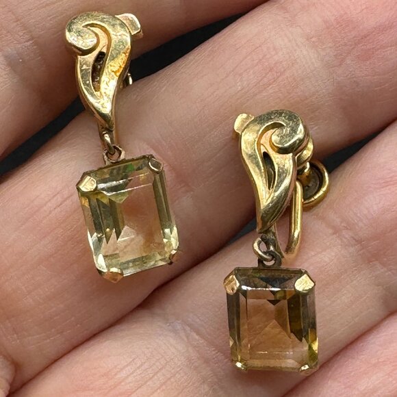 Vintage 12K Gold Filled Earrings Citrine Semi-P Gemstone Rectangle Screw backs - Picture 6 of 7